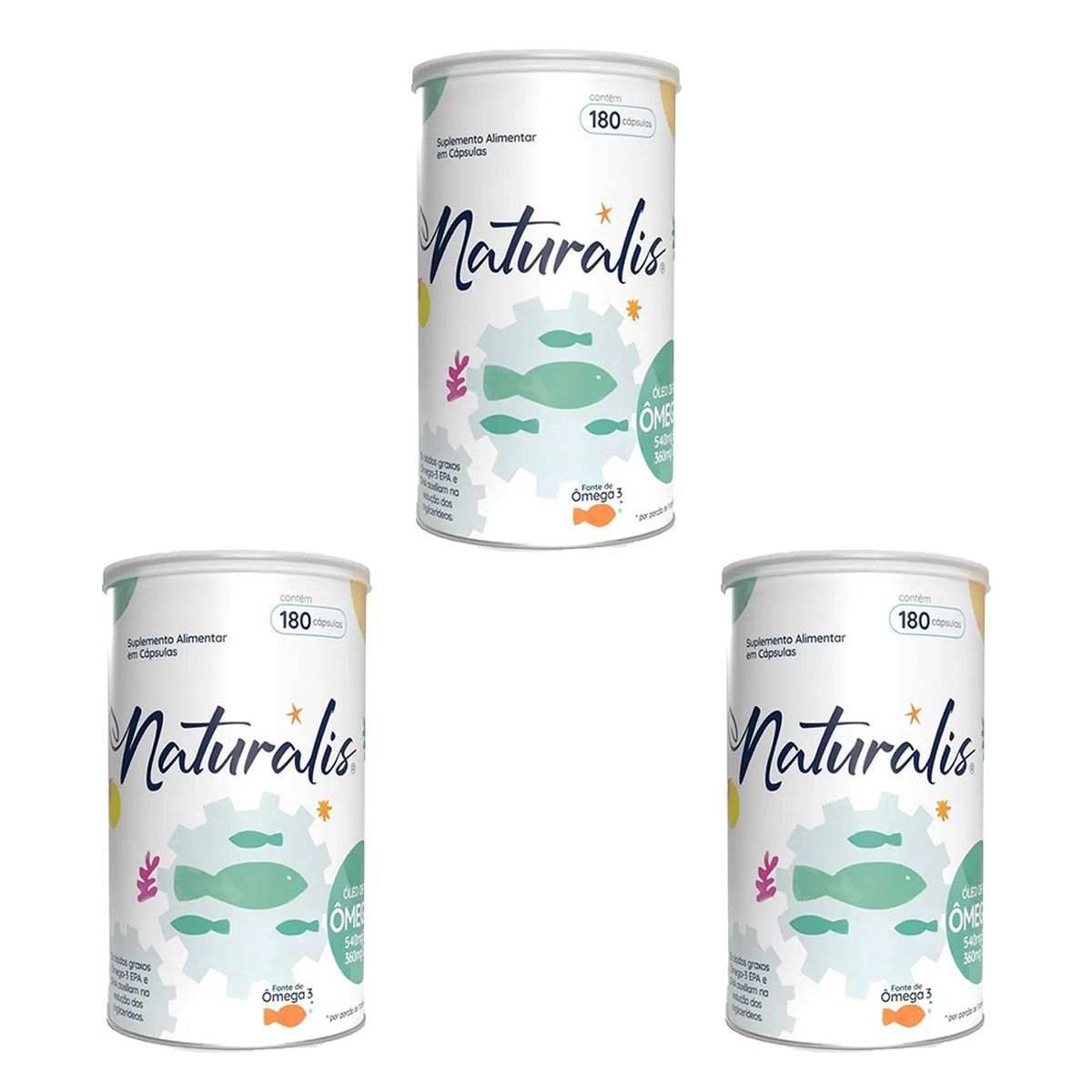 Kit 3X �leo de Peixe �mega 3 - 180 C�psulas - Naturalis