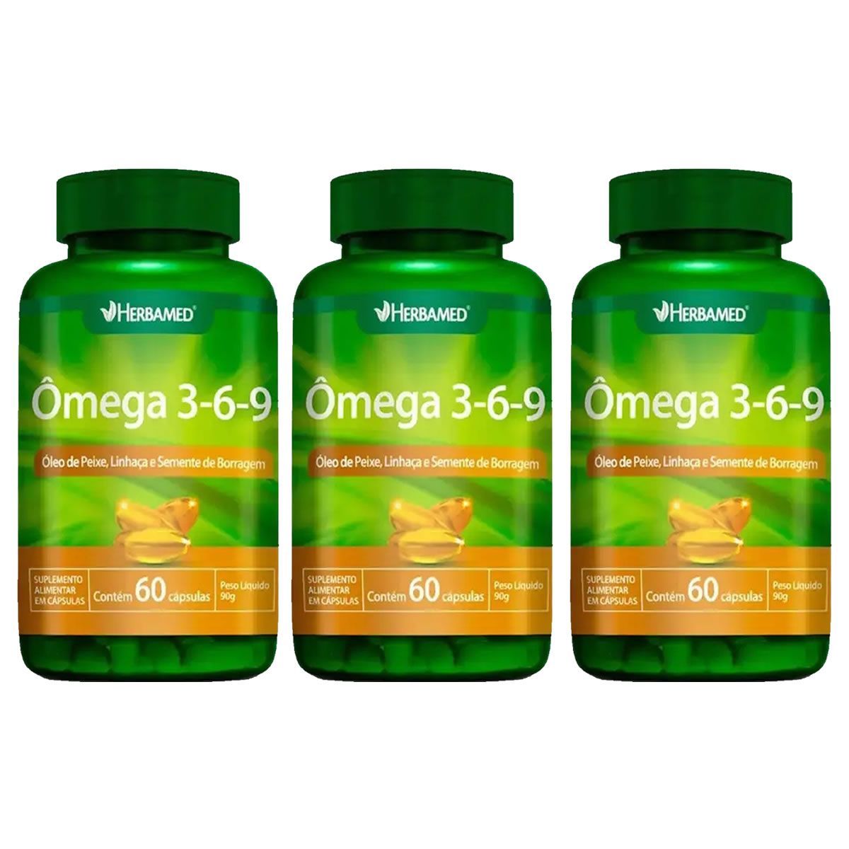 Kit 3X �mega 3, 6 e 9 Linha�a, Pr�mula E Borragem + Vitamina E - 60 C�psulas - Herbamed