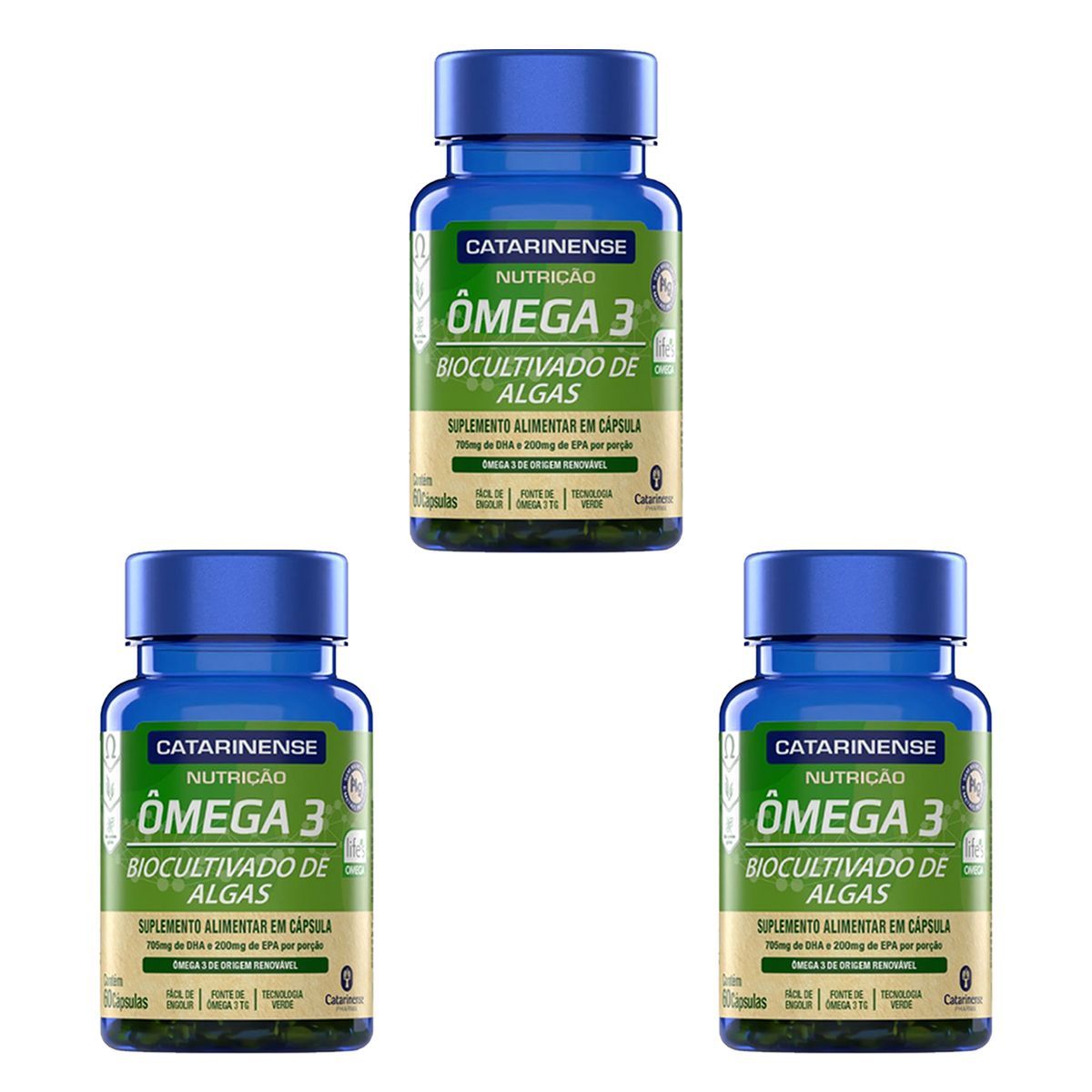 Kit 3X �mega 3 Biocultivado de Algas - 60 C�psulas - Catarinense