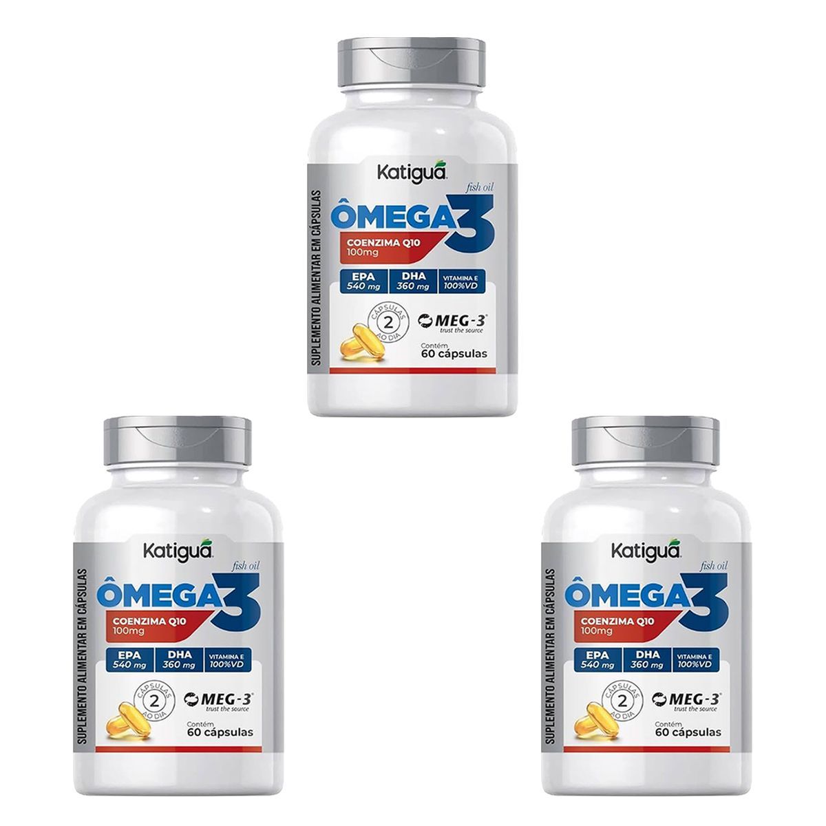Kit 3X �mega 3 Coenzima Q10 - 60 C�psulas - Katigu�