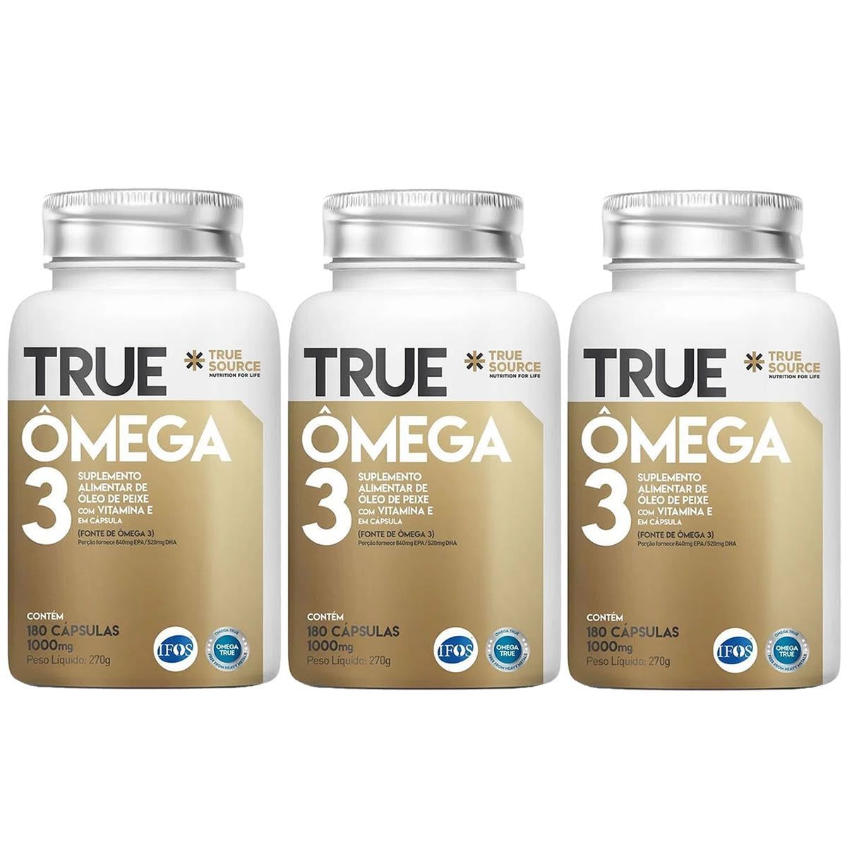 Kit 3X �mega 3 com Vitamina E - 180 C�psulas - True Source