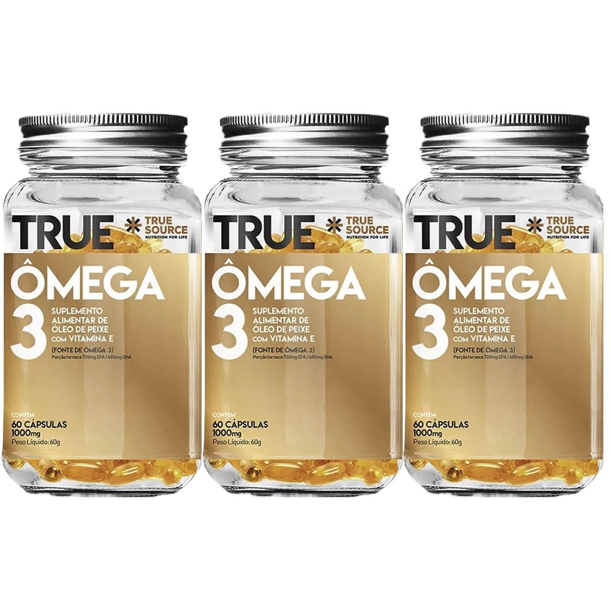 Kit 3X �mega 3  com Vitamina E - 60 C�psulas - True Source