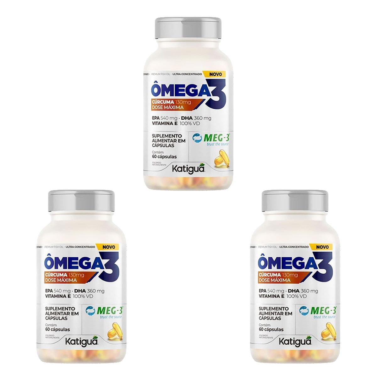 Kit 3X �mega 3 C�rcuma - 60 C�psulas - Katigu�
