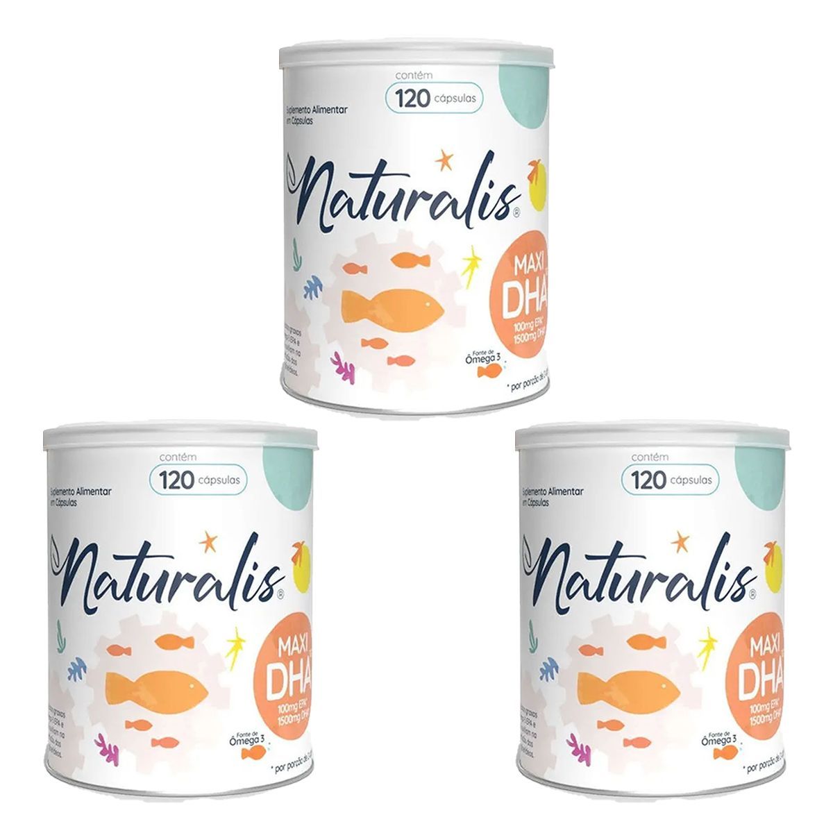 Kit 3X �mega 3 Maxi DHA - 120 C�psulas - Naturalis