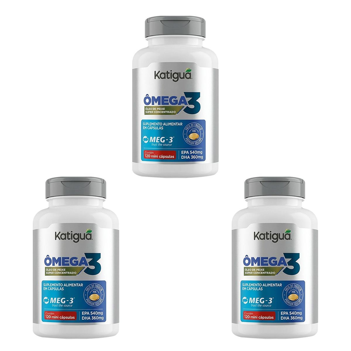 Kit 3X Omega 3 Meg-3 - 120 Mini C�psulas - Katigu�