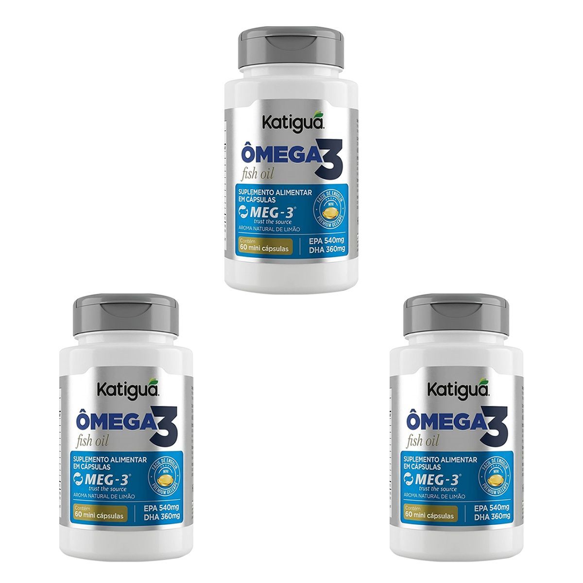 Kit 3X �mega 3 Meg-3 - 60 C�psulas - Katigu�