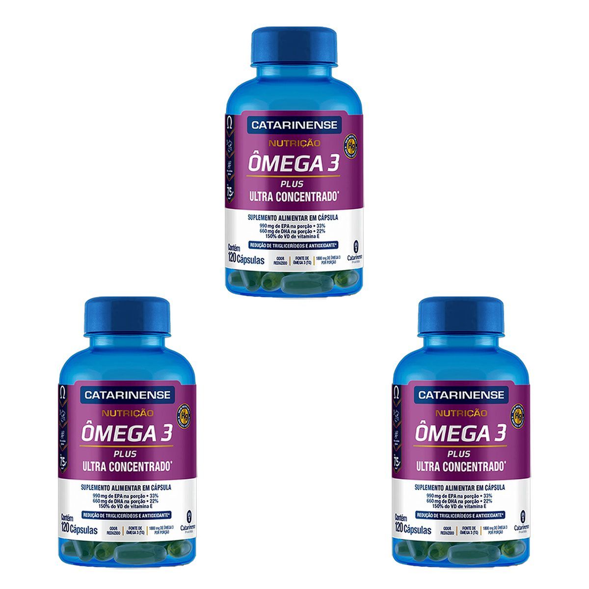 Kit 3X �mega 3 Plus - 120 C�psulas - Catarinense Nutri��o