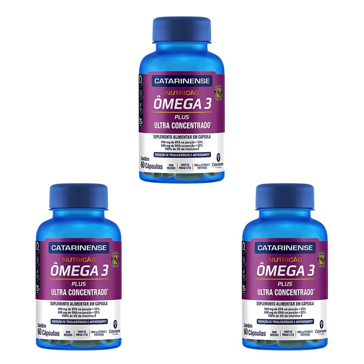 Kit 3X �mega 3 Plus - 60 C�psulas - Catarinense Nutri��o