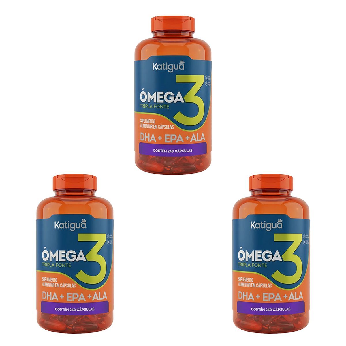 Kit 3X �mega 3 Tripla Fonte - 240 C�psulas - Katigu�