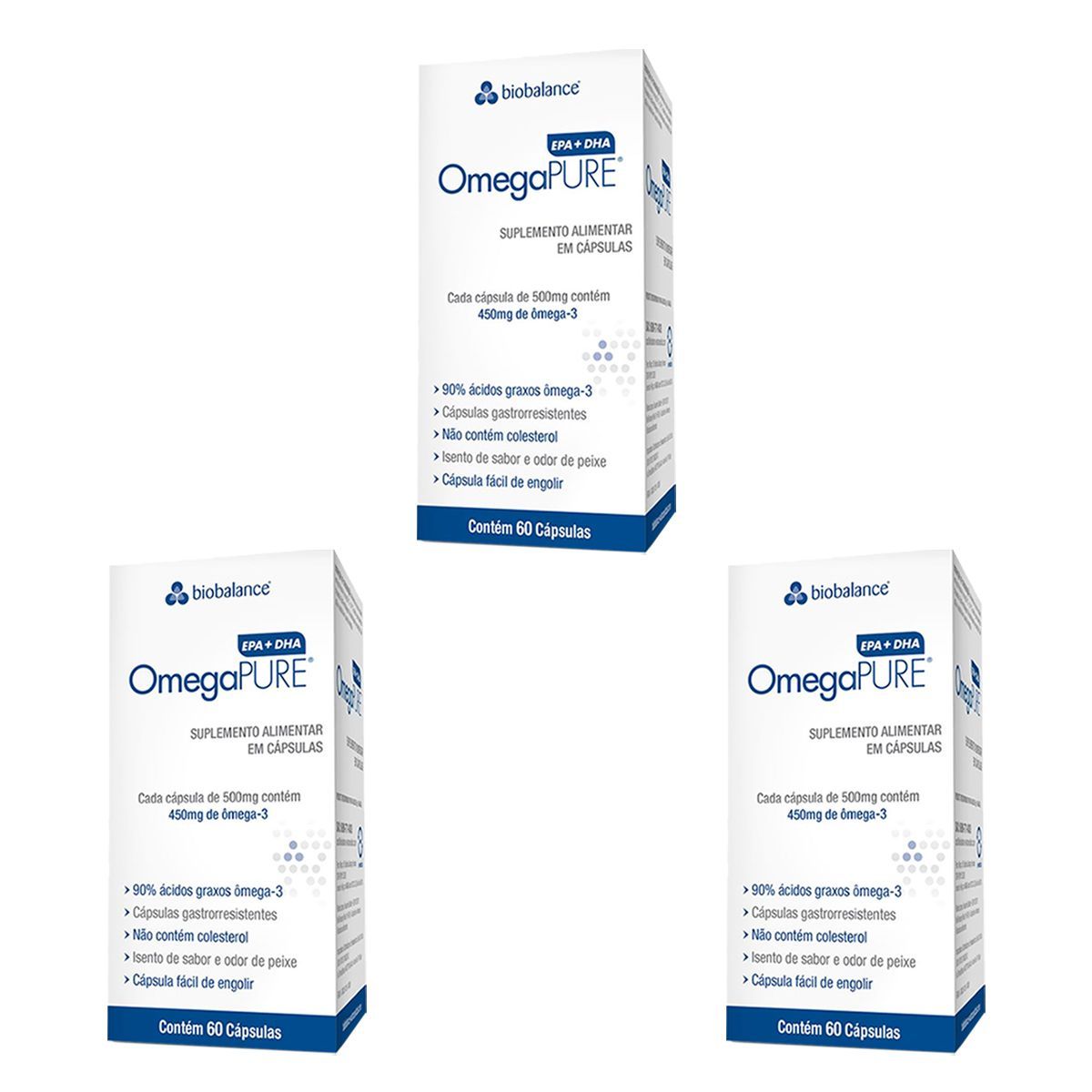 Kit 3X Omegapure �mega-3 EPA/DHA - 60 C�psulas 500mg - Biobalance