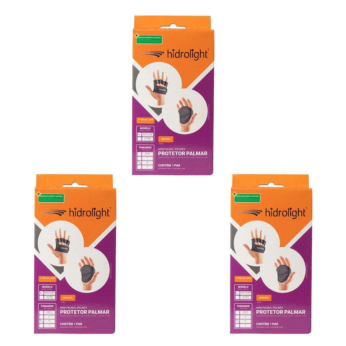 Kit 3X Palmar Mini Palma - Tamanho M Preto - Hidrolight