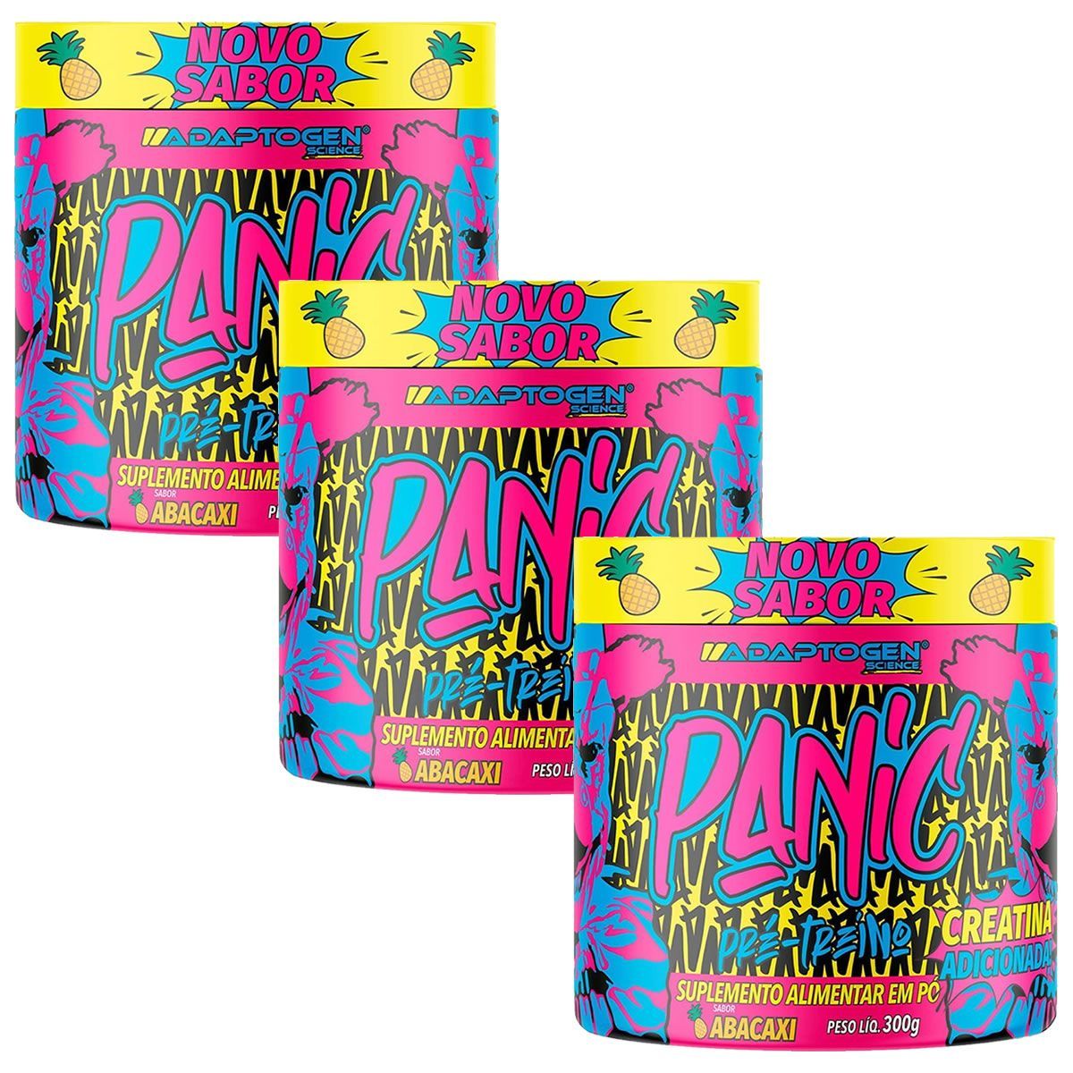 Kit 3X Panic Pr�-Treino - 300g Abacaxi - Adaptogen