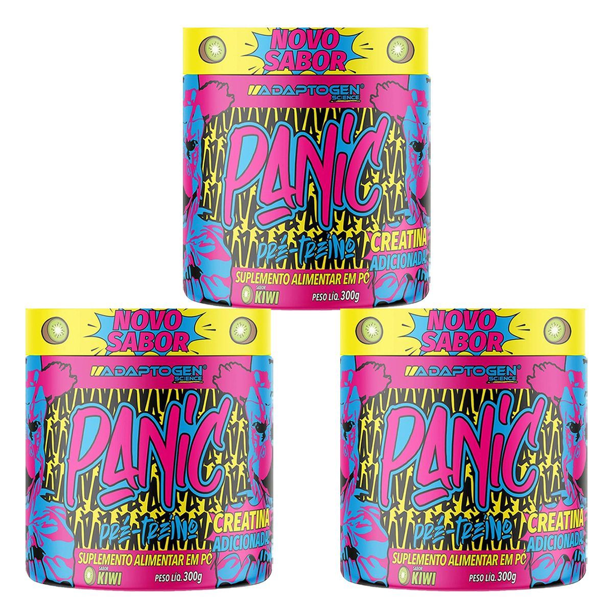Kit 3X Panic Pr�-Treino - 300g Kiwi - Adaptogen