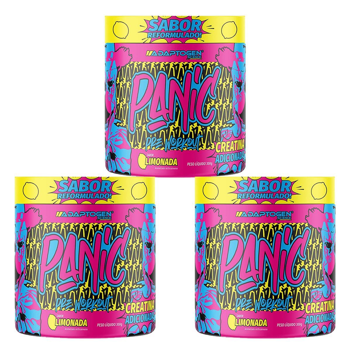 Kit 3X Panic Pr�-Treino - 300g Limonada - Adaptogen