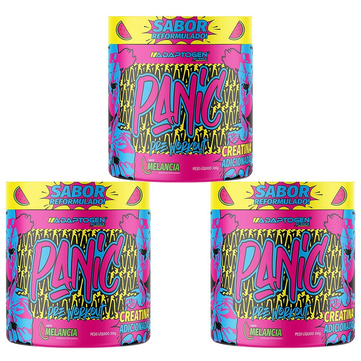Kit 3X Panic Pr�-Treino - 300g Melancia - Adaptogen