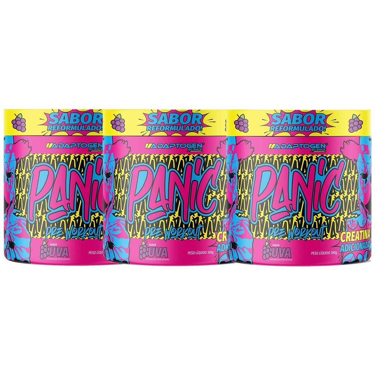 Kit 3X Panic Pr�-Treino - 300g Uva - Adaptogen