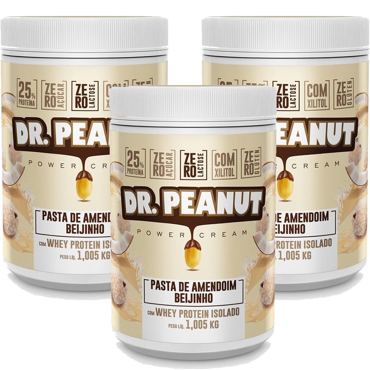 Kit 3X Pasta de Amendoim - 1005g Beijinho com Whey Isolado - Dr. Peanut