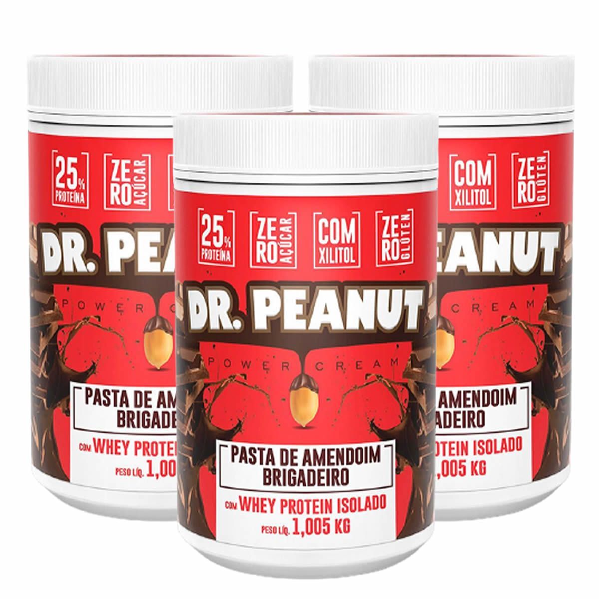 Kit 3X Pasta de Amendoim - 1005g Brigadeiro com Whey Isolado  - Dr. Peanut