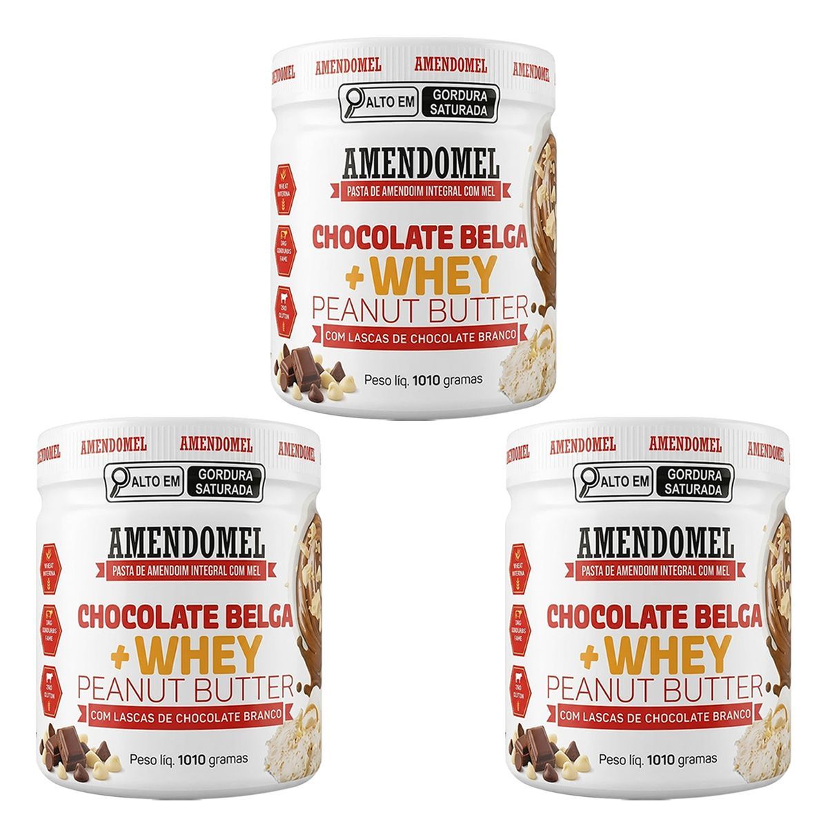 Kit 3X Pasta de amendoim - 1010g Chocolate Belga Whey - AmendoMel