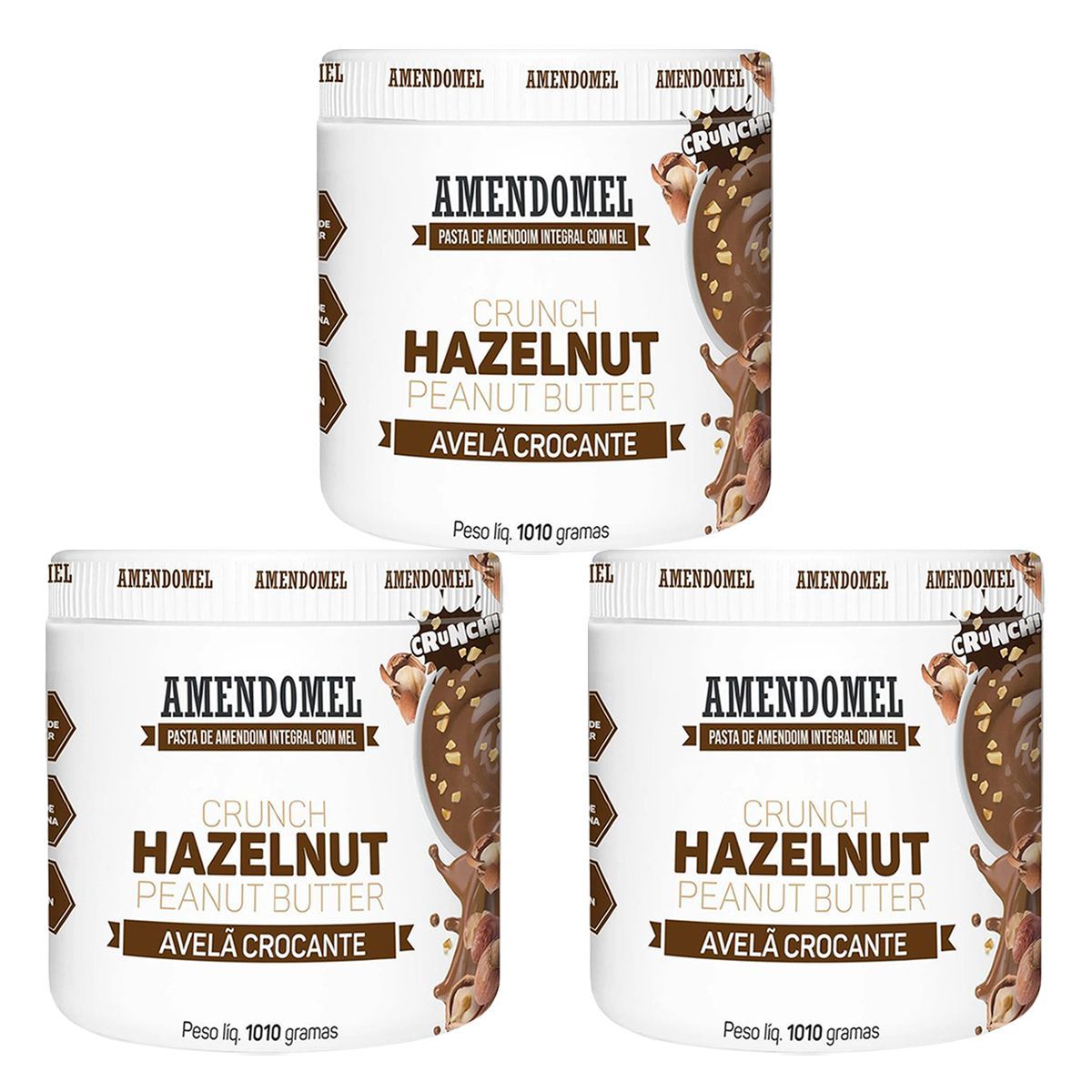 Kit 3X Pasta de Amendoim - 1010g Chocolate Branco Cacau c/ Avel� Crocante - AmendoMel