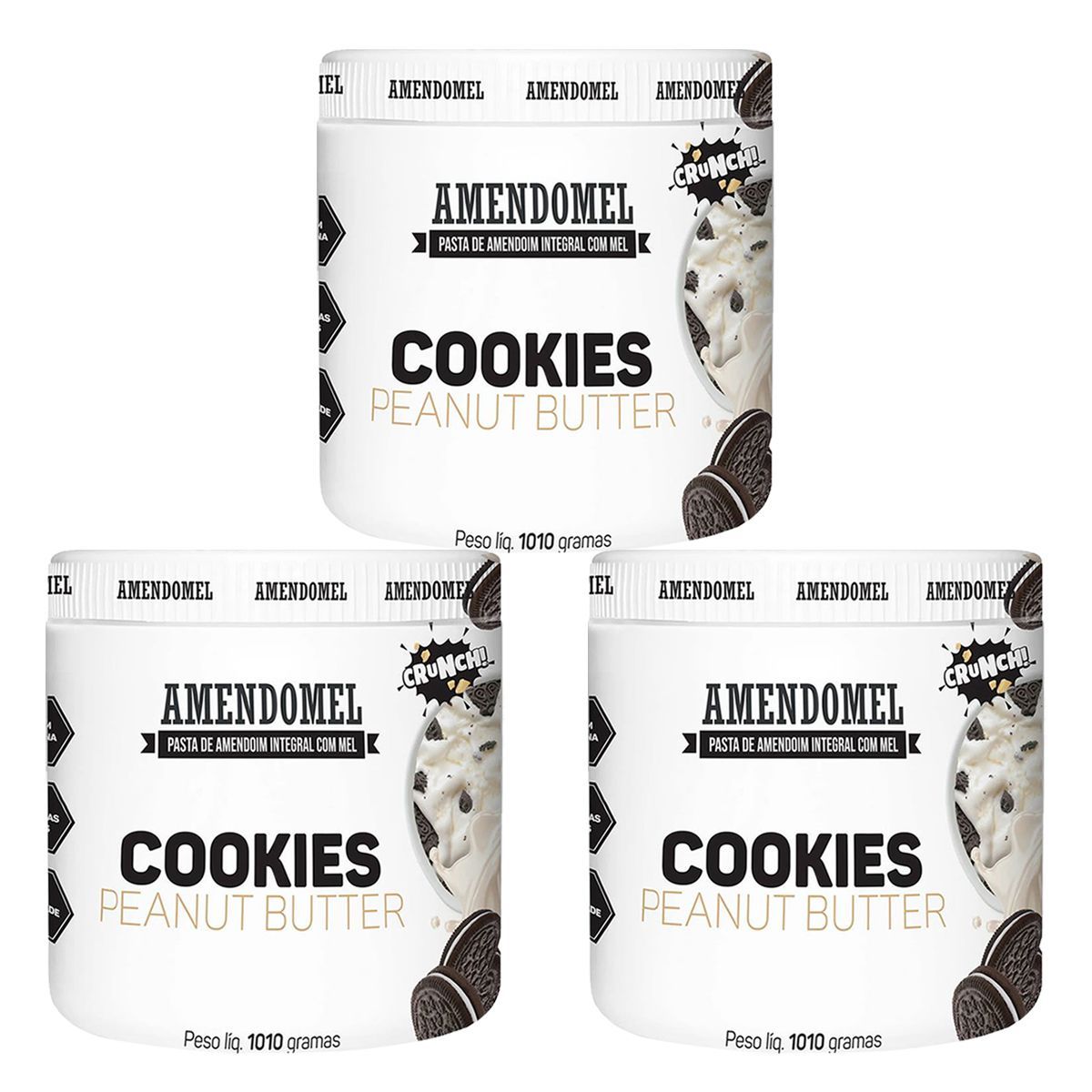Kit 3X Pasta de Amendoim - 1010g Chocolate Branco Com Cookies - AmendoMel