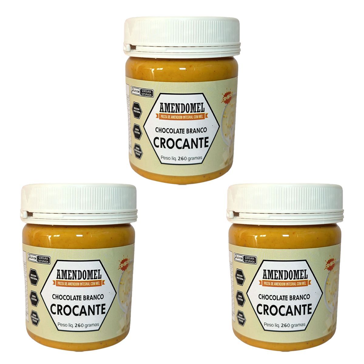 Kit 3X Pasta de Amendoim - 260g Chocolate Branco Crocante - Amendomel