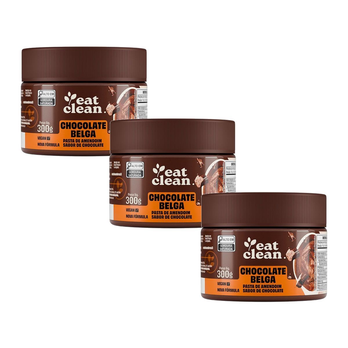 Kit 3X Pasta de Amendoim - 300g Chocolate Belga - Eat Clean