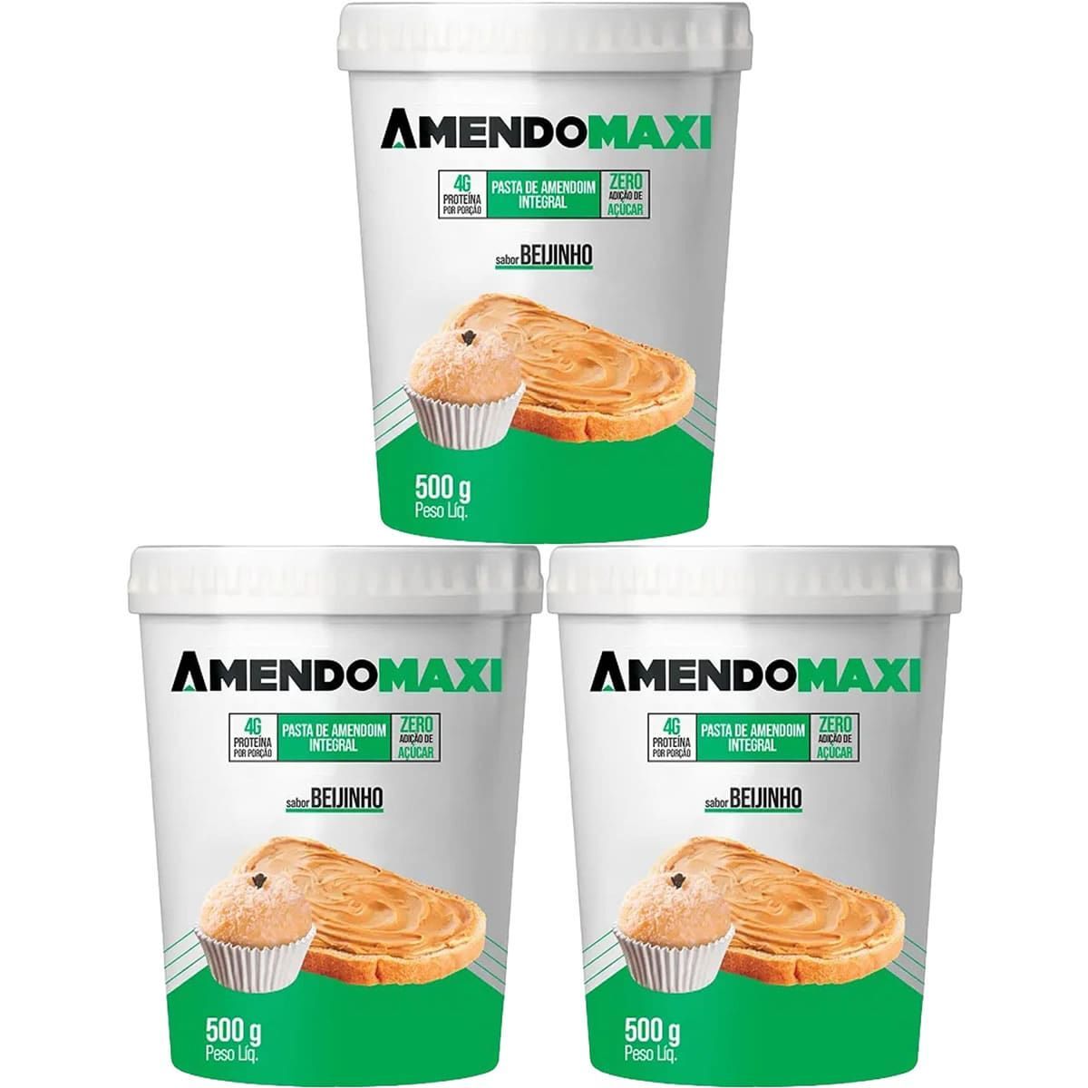 Kit 3X Pasta de Amendoim - 500g Beijinho - AmendoMaxi