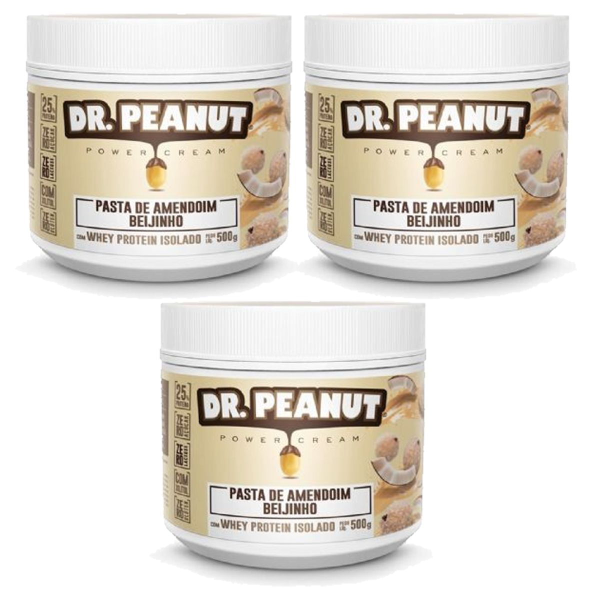 Kit 3X Pasta de Amendoim - 500g Beijinho com Whey Isolado - Dr. Peanut