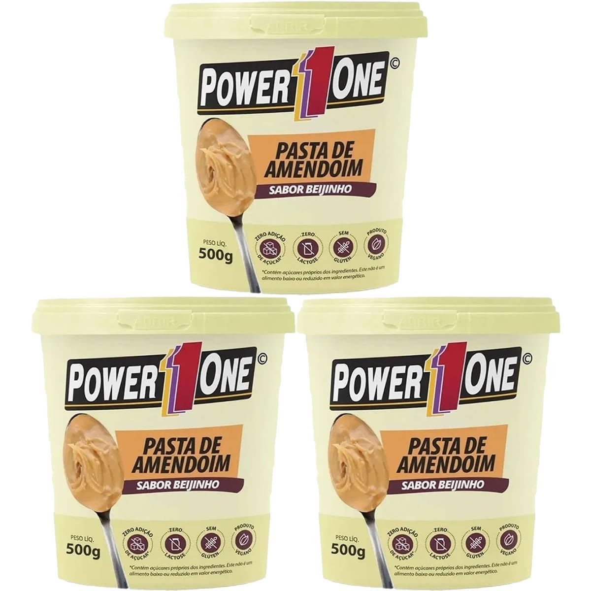 Kit 3X Pasta de Amendoim - 500g Beijinho - Power One