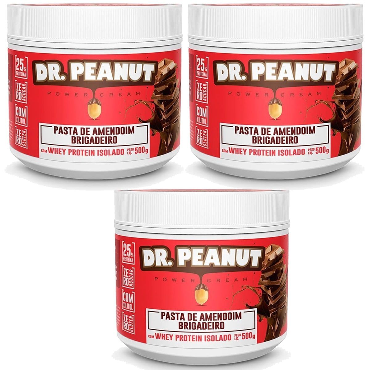 Kit 3X Pasta de Amendoim - 500g Brigadeiro com Whey Isolado - Dr. Peanut