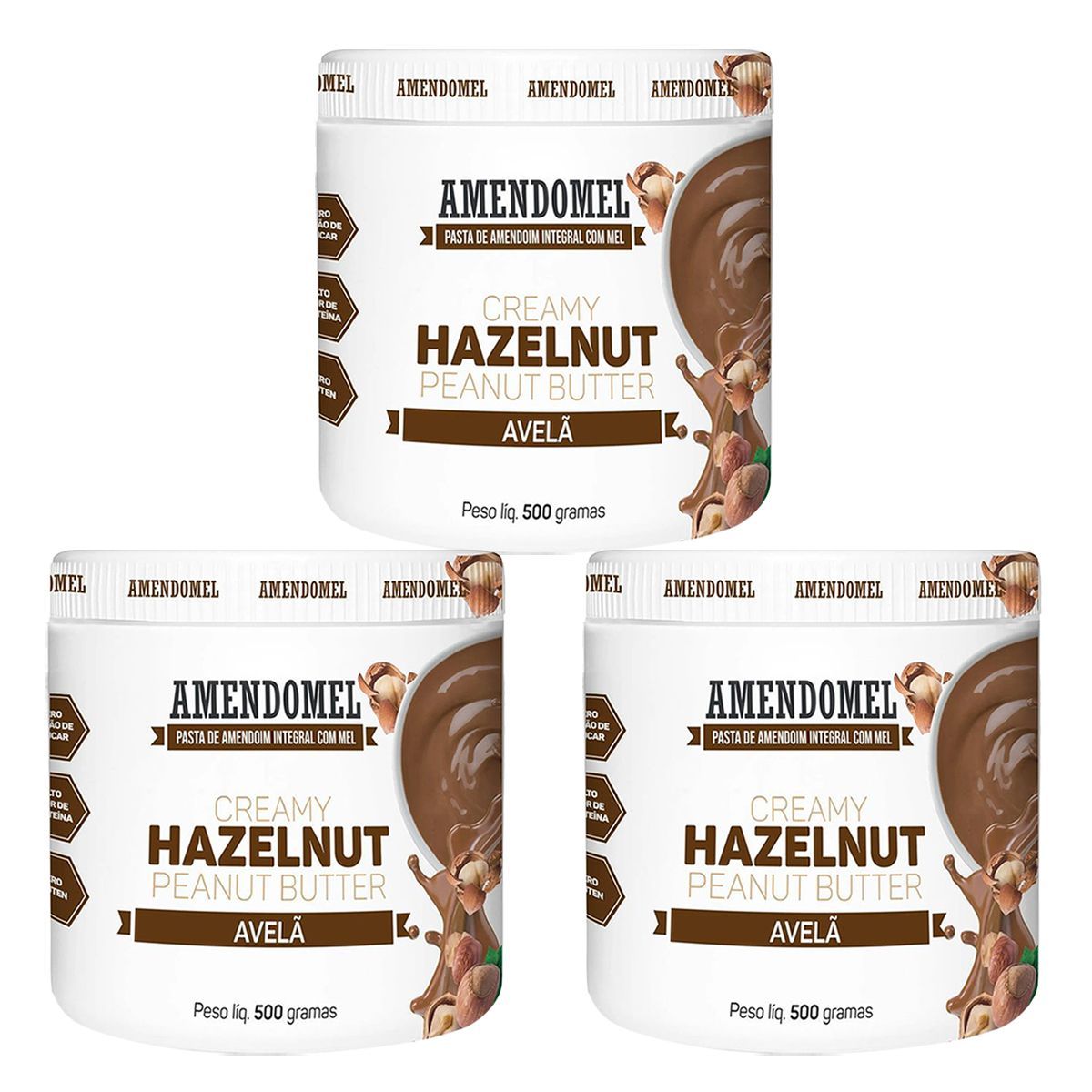 Kit 3X Pasta de Amendoim - 500g Chocolate Branco Cacau c/ Avel� - AmendoMel