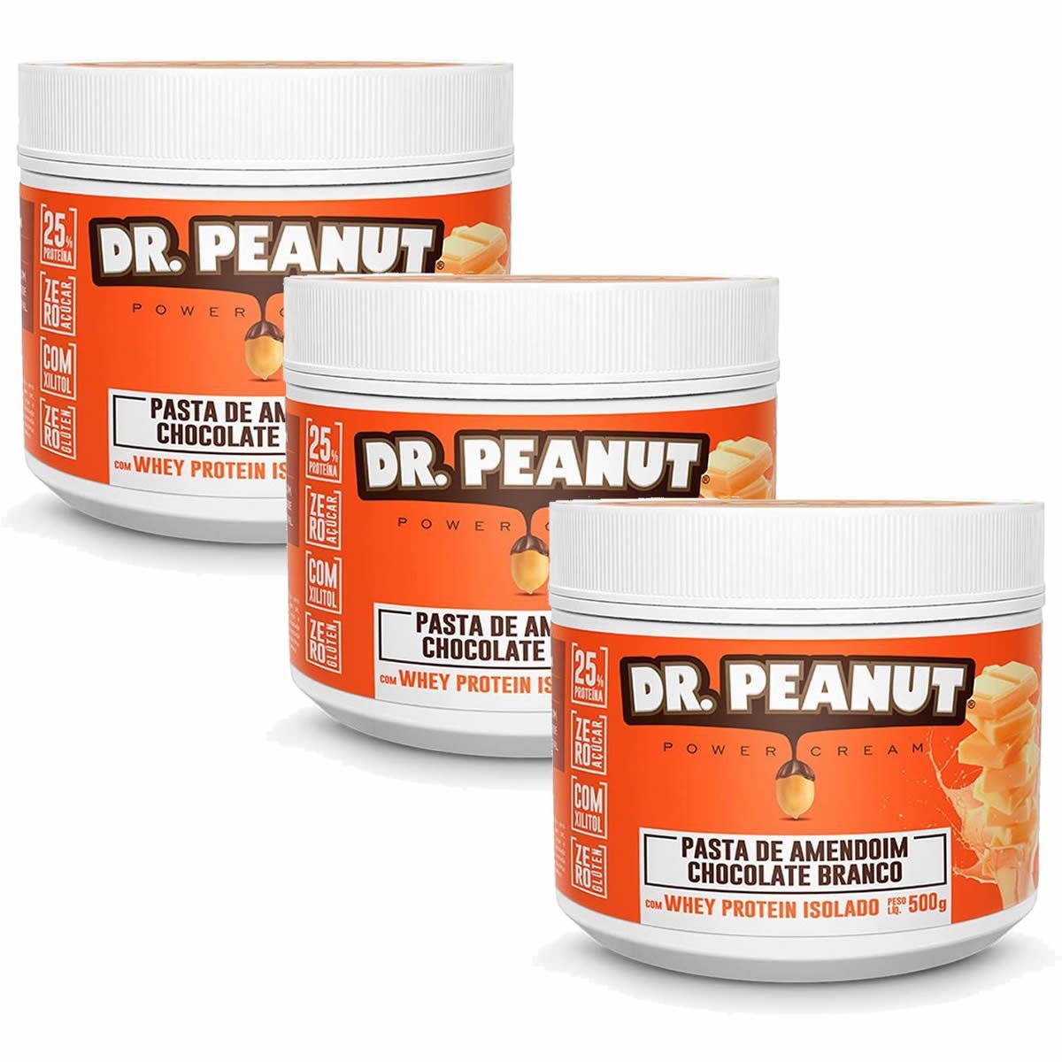 Kit 3X Pasta de Amendoim - 500g Chocolate Branco com Whey Isolado - Dr. Peanut