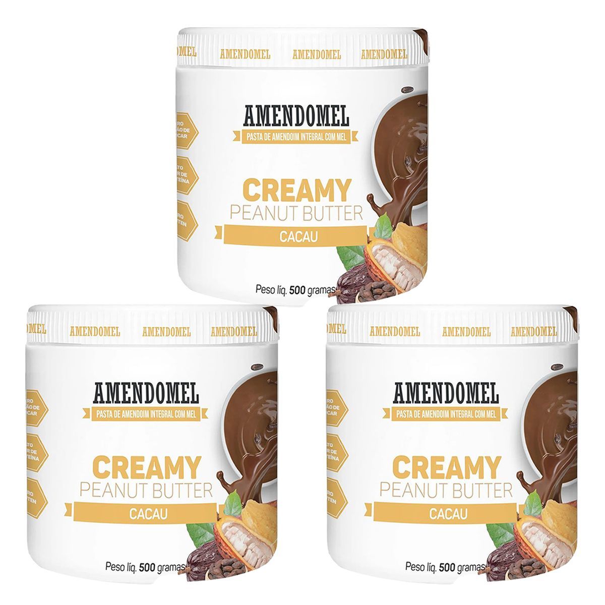 Kit 3X Pasta de Amendoim - 500g Mel e Cacau - AmendoMel