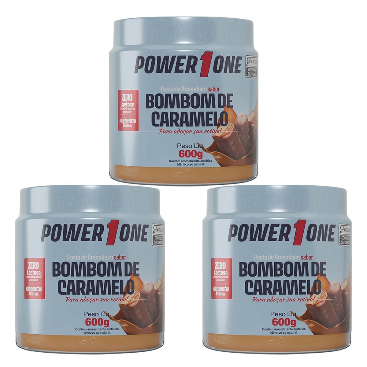 Kit 3X Pasta de Amendoim - 600g Bombom de Caramelo - Power One