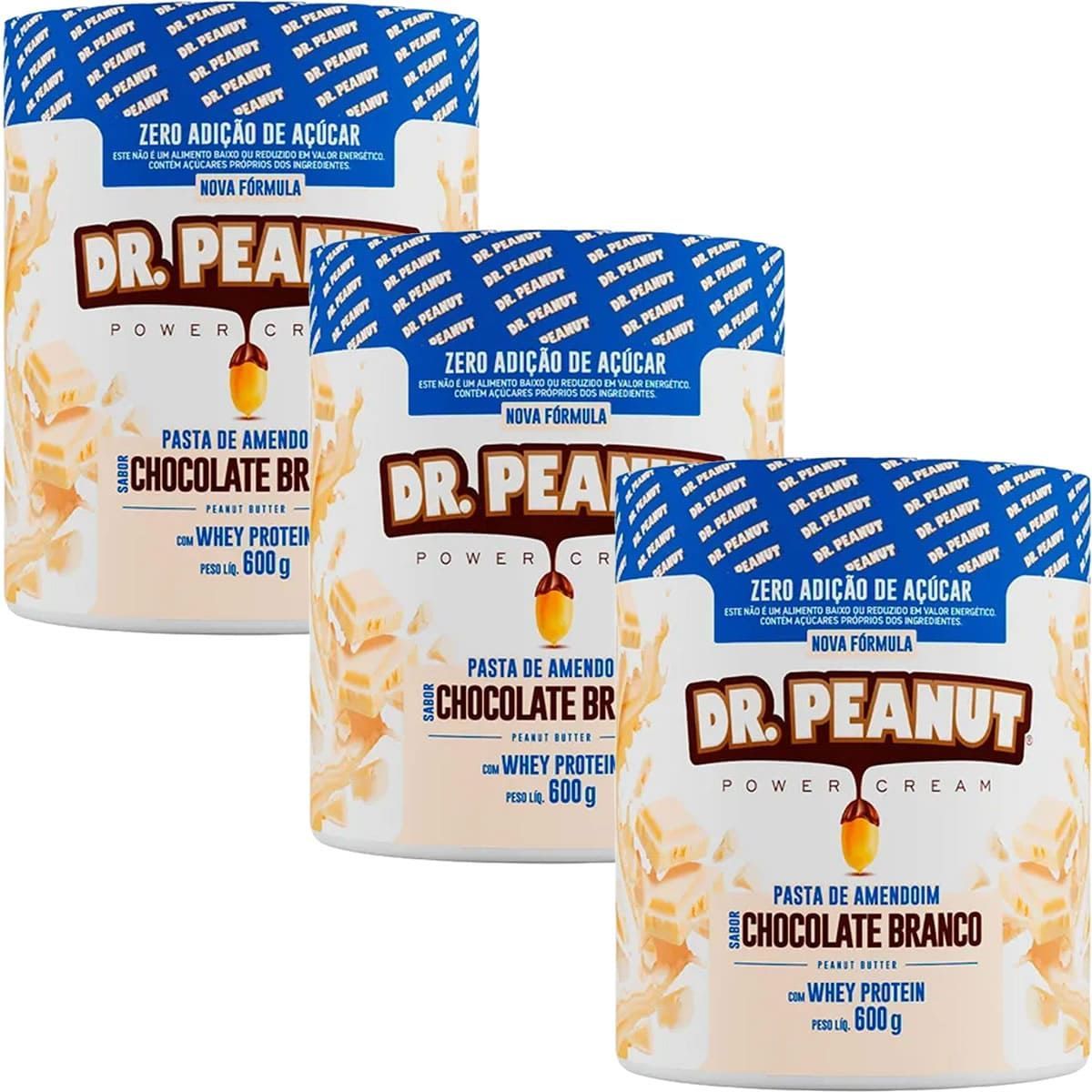 Kit 3X Pasta de Amendoim - 600g Chocolate Branco com Whey - Dr. Peanut
