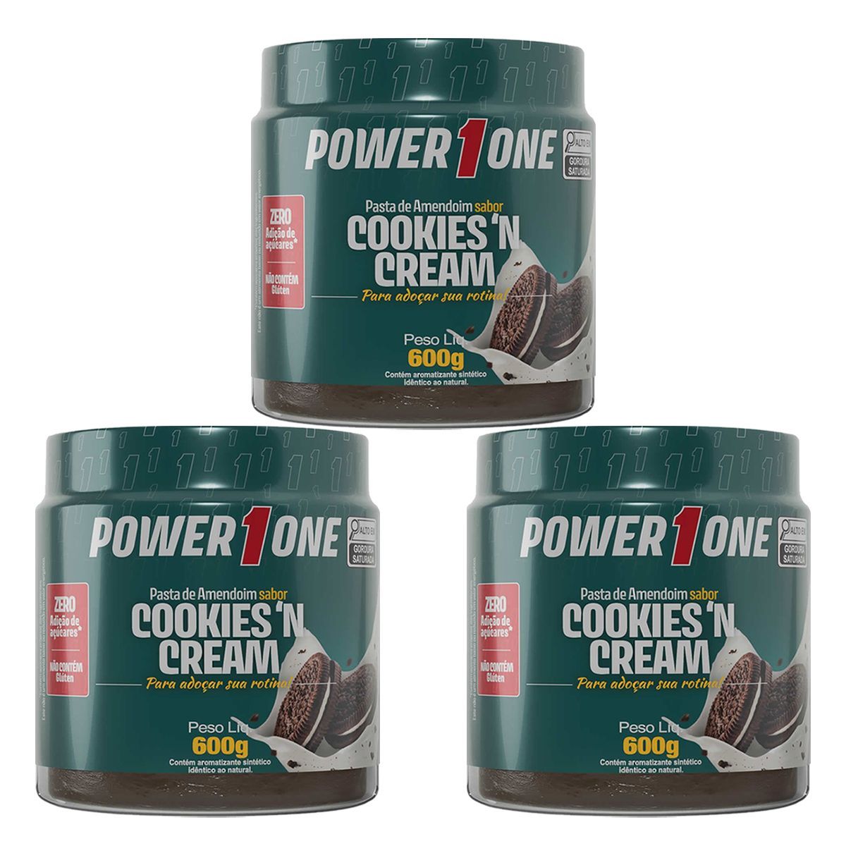 Kit 3X Pasta de Amendoim - 600g Cookies And Cream - Power One