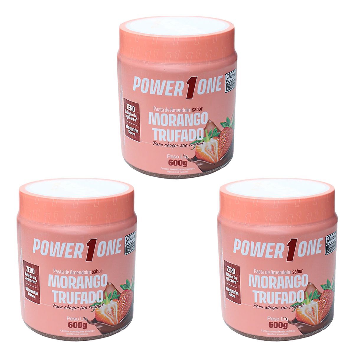 Kit 3X Pasta de Amendoim - 600g Morango Trufado - Power1one