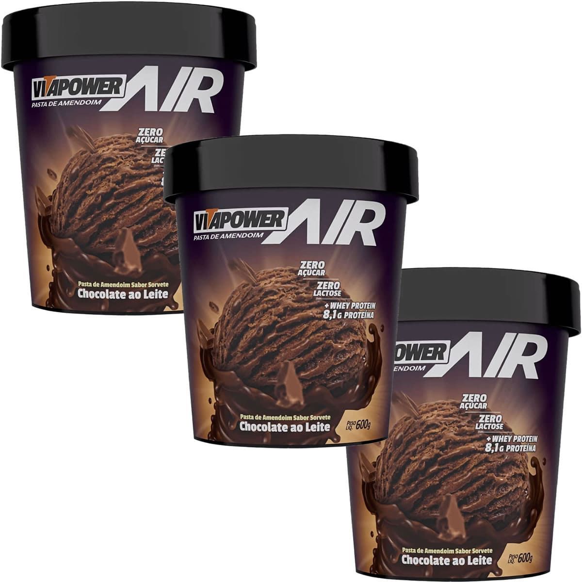 Kit 3X Pasta de Amendoim - 600g Sorvete Chocolate ao Leite - VitaPower Air