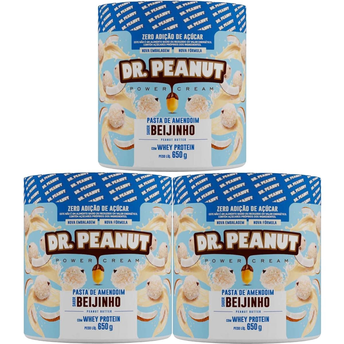 Kit 3X Pasta de Amendoim - 650g Beijinho com Whey - Dr. Peanut