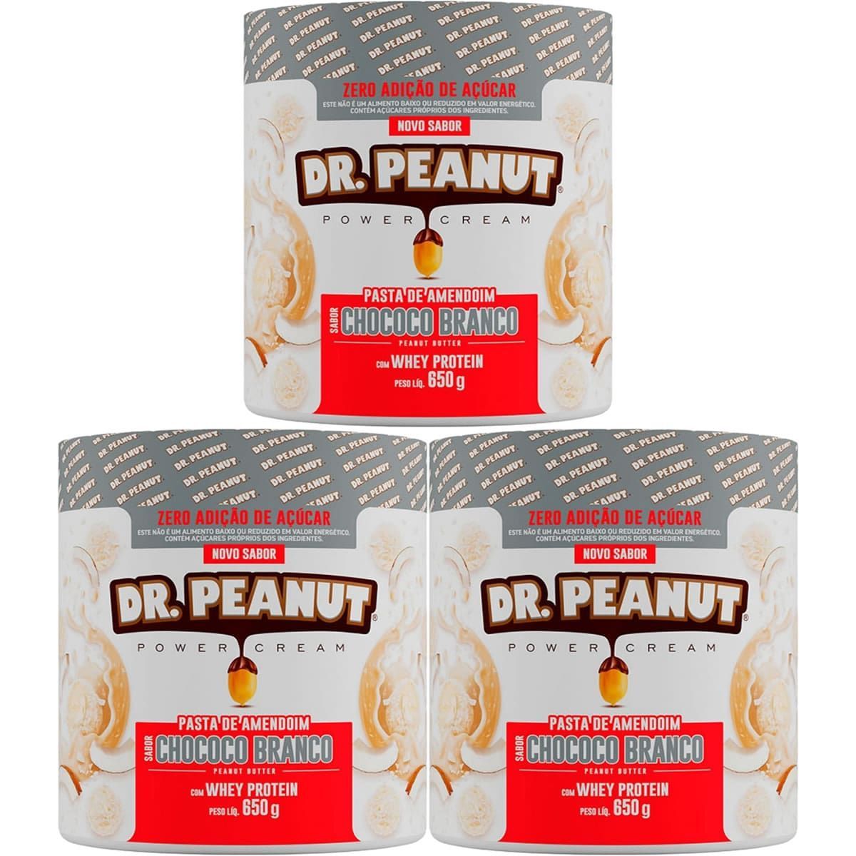 Kit 3X Pasta de Amendoim - 650g Chococo Branco com Whey - Dr. Peanut