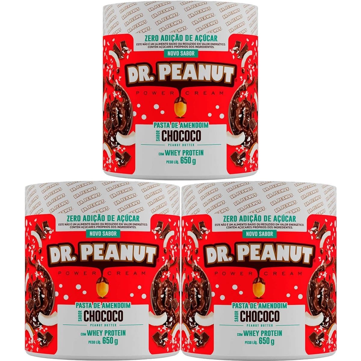 Kit 3X Pasta de Amendoim - 650g Chococo com Whey - Dr. Peanut