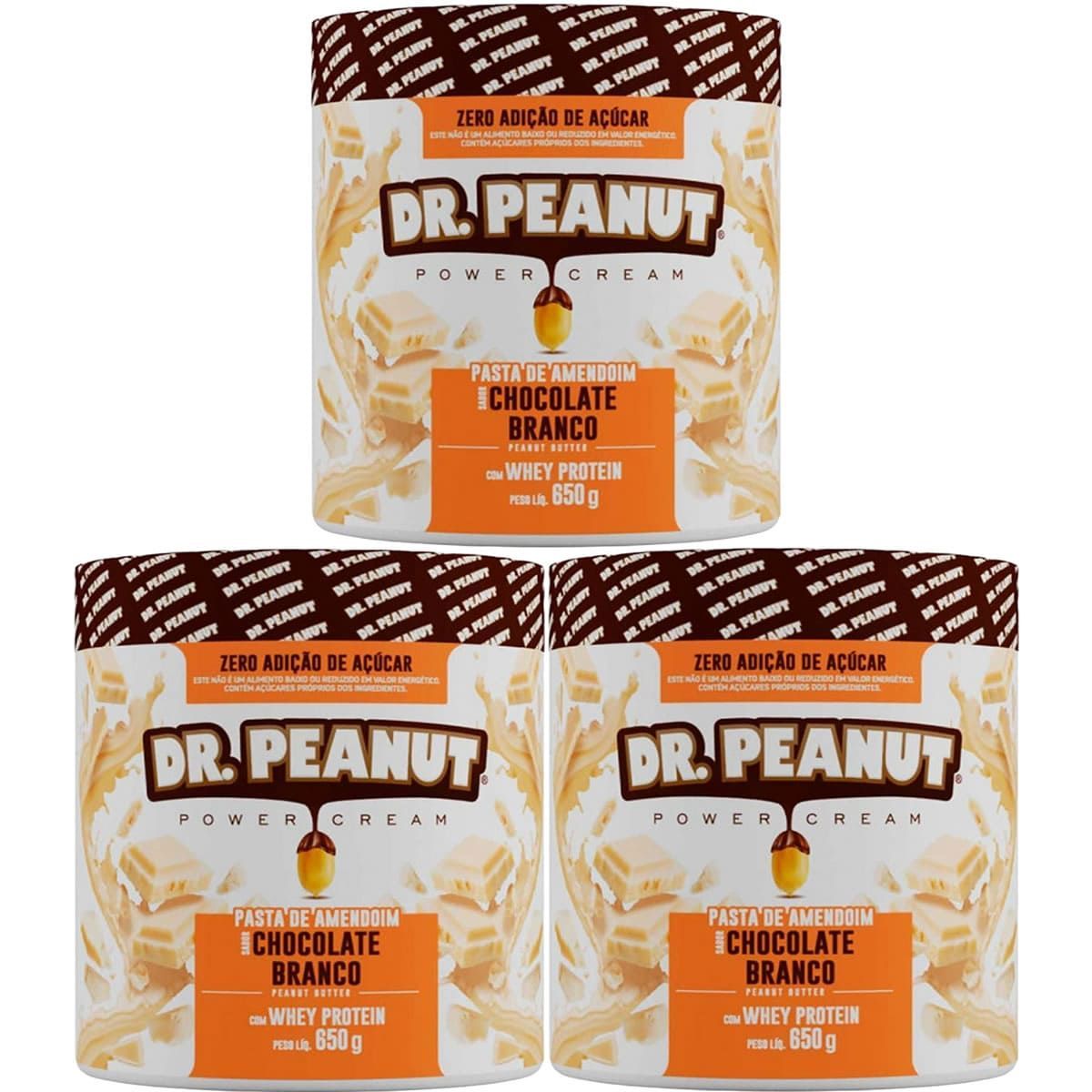 Kit 3X Pasta de Amendoim - 650g Chocolate Branco com Whey - Dr. Peanut