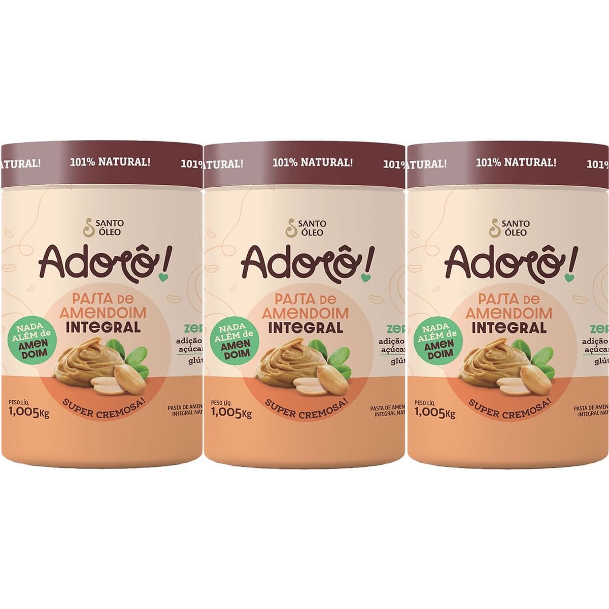 Kit 3X Pasta de Amendoim Ador� - 1,005kg Lisa - Santo �leo