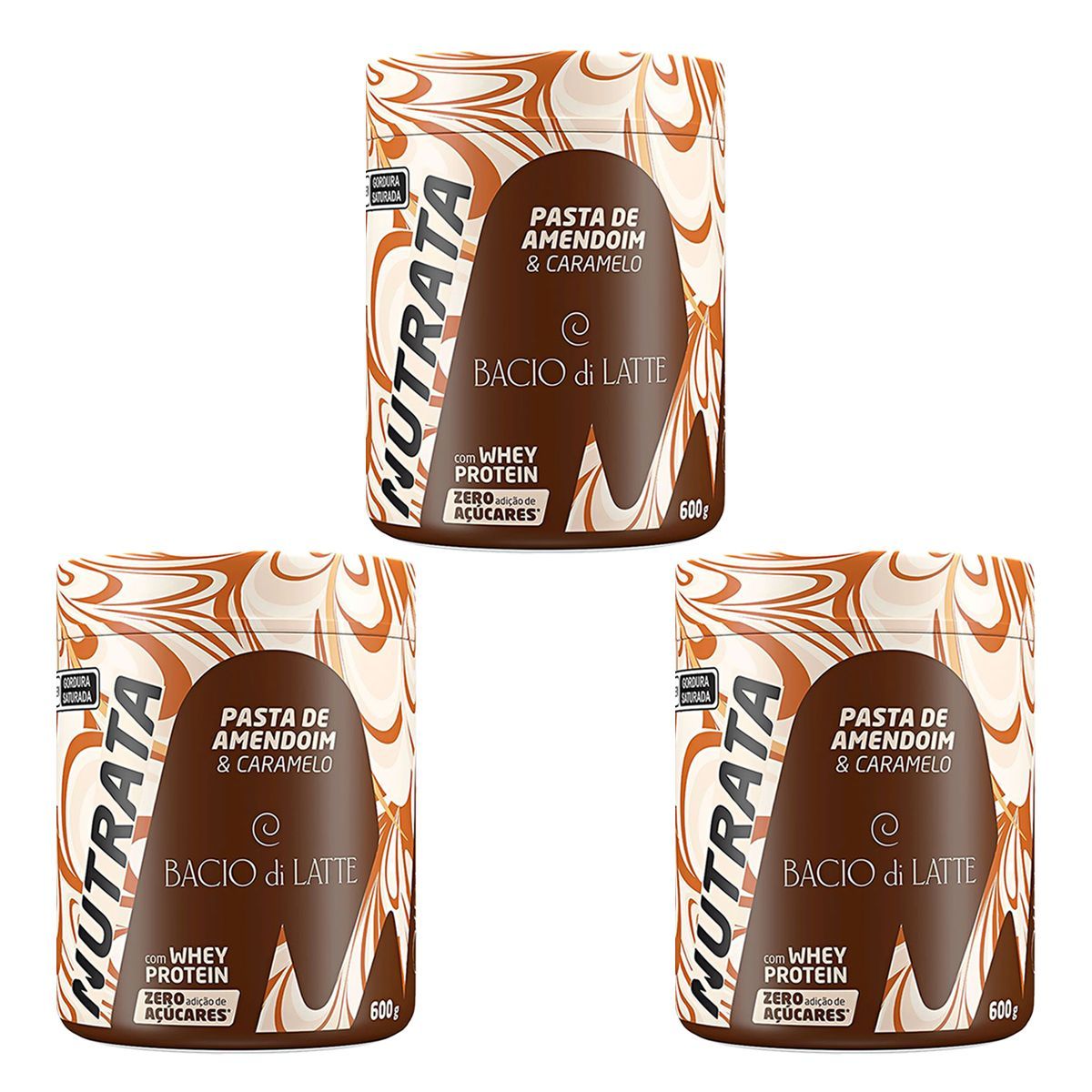 Kit 3X Pasta de Amendoim Bacio di Latte - 600g Caramelo Salgado - Nutrata