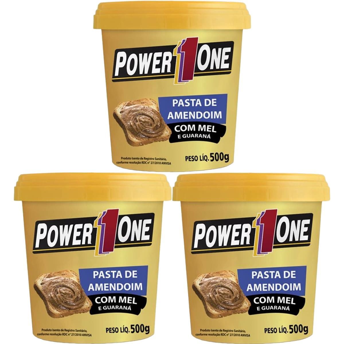 Kit 3X Pasta de Amendoim com Mel e Guaran� - 500g - Power One