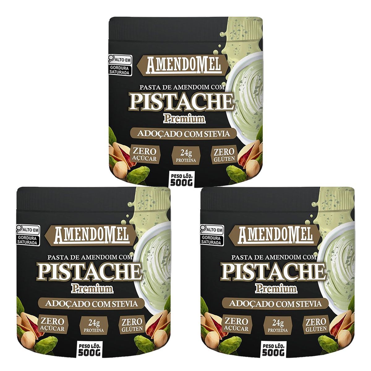 Kit 3X Pasta de Amendoim Com Pistache - 500g - AmendoMel