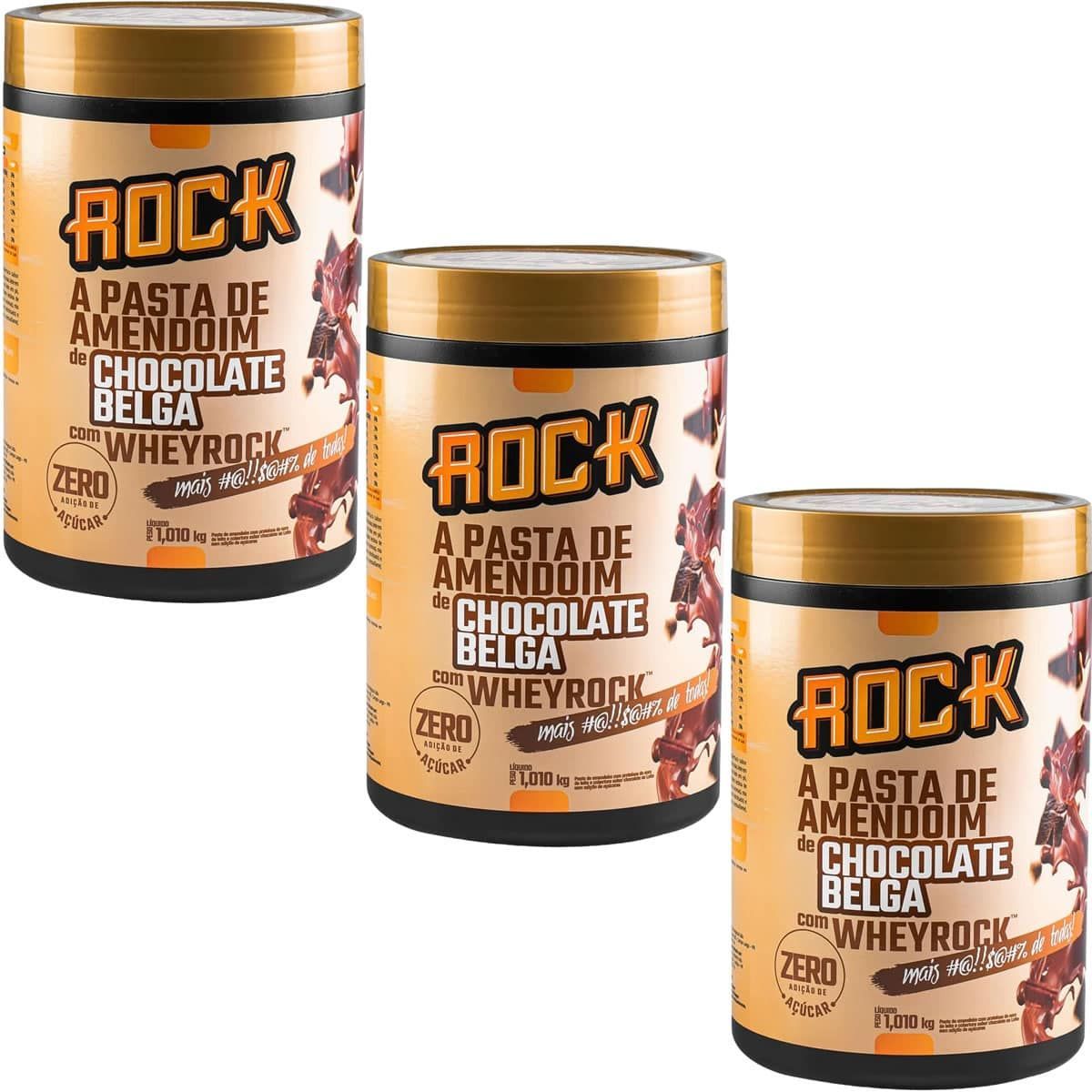 Kit 3X Pasta de Amendoim com Whey - 1000g Chocolate Belga - Rock Peanut