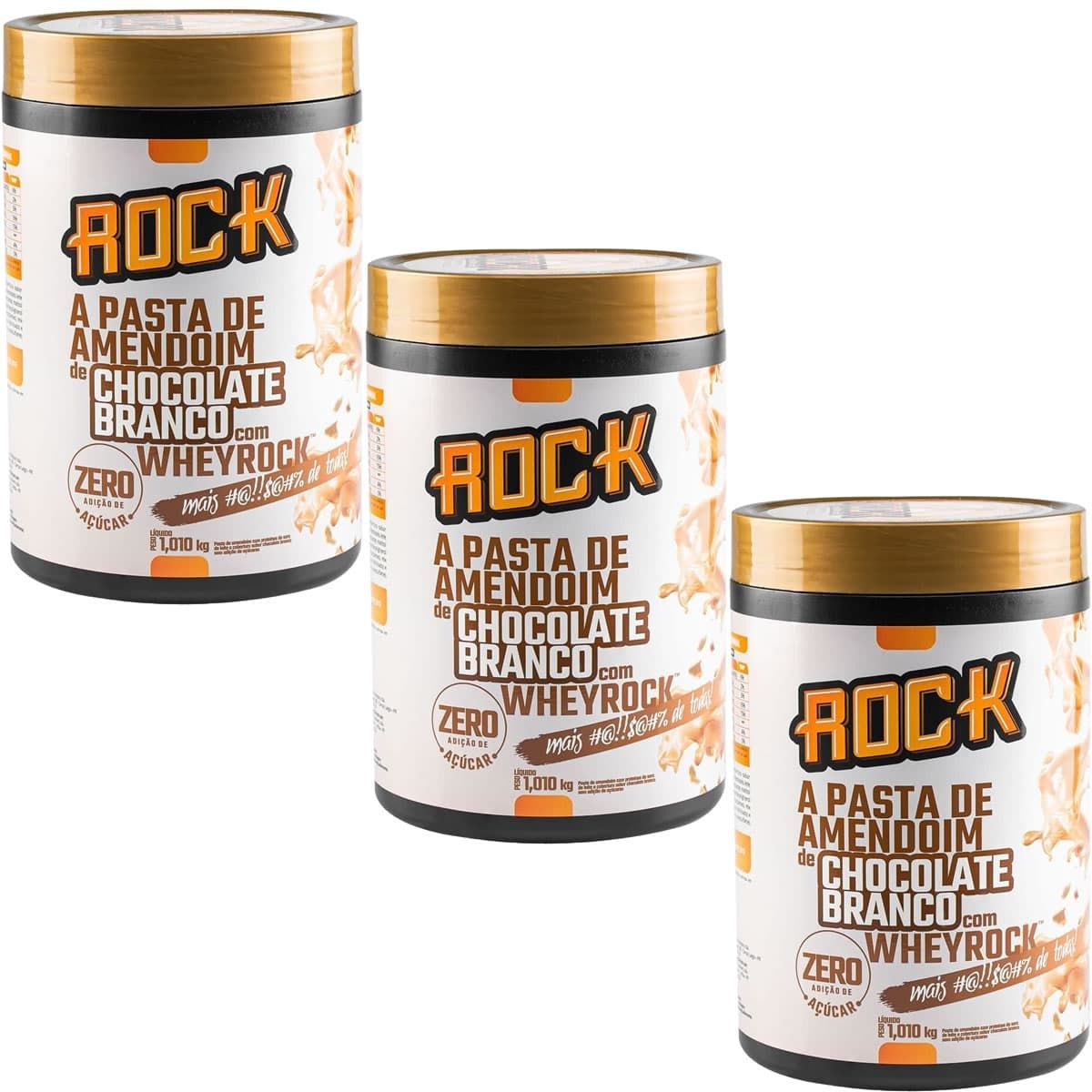 Kit 3X Pasta de Amendoim Com Whey - 1000g Chocolate Branco - Rock Peanut