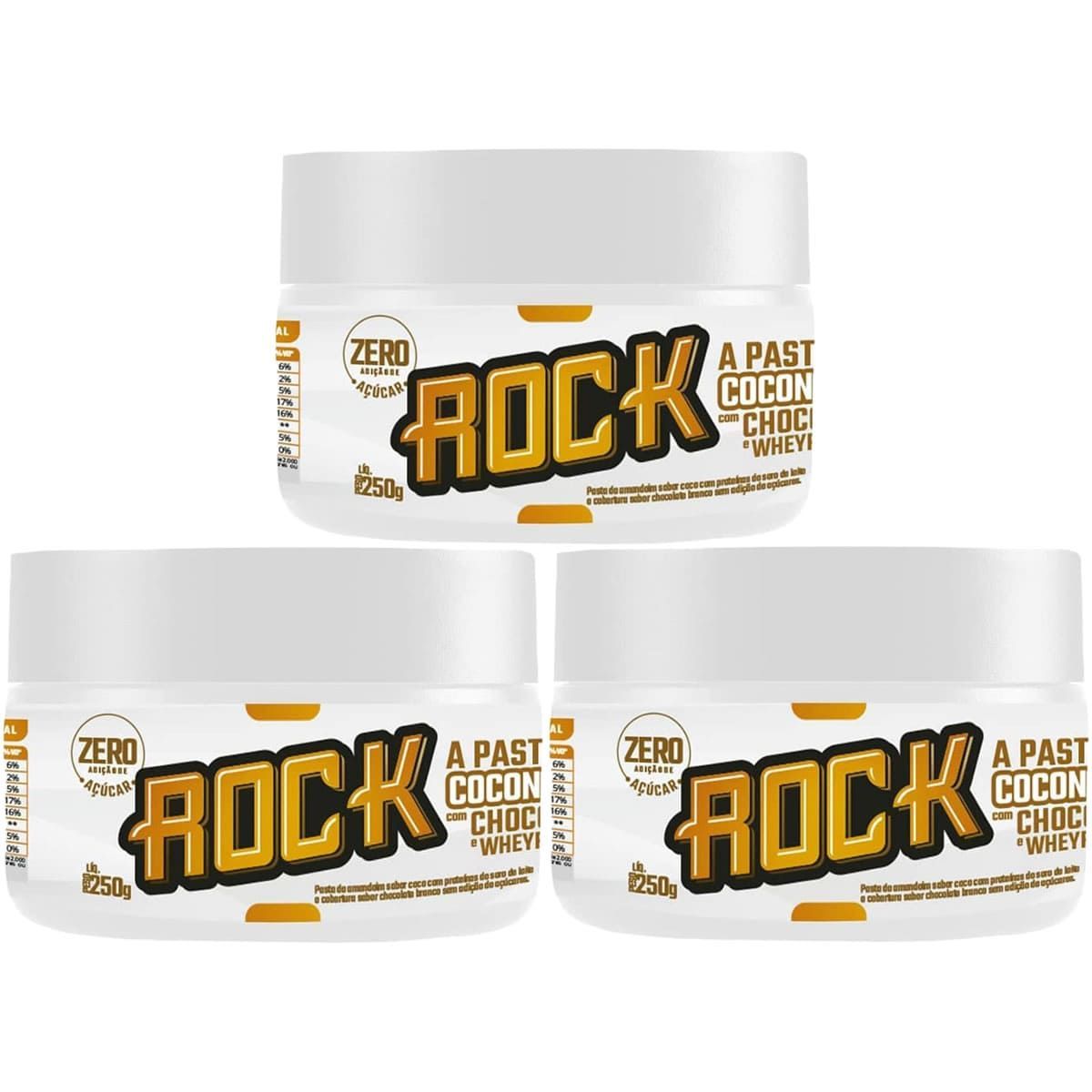 Kit 3X Pasta de Amendoim com Whey - 250g Coconut com Chocolate Branco - Rock Peanut